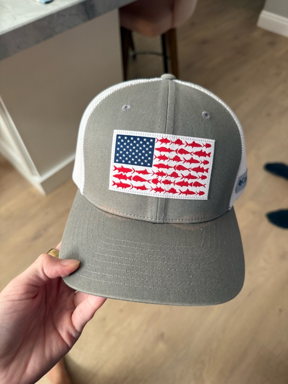Flag golf Hat - Gray/White with Red Fish Patch